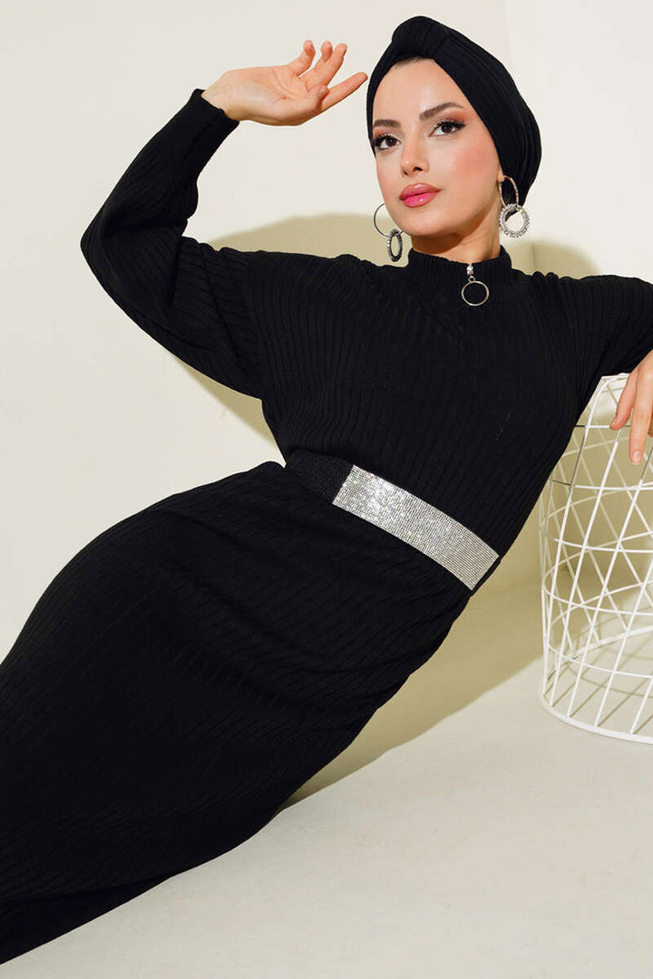 Bigdart Robe en tricot longue pour le hijab 15900 - Noir