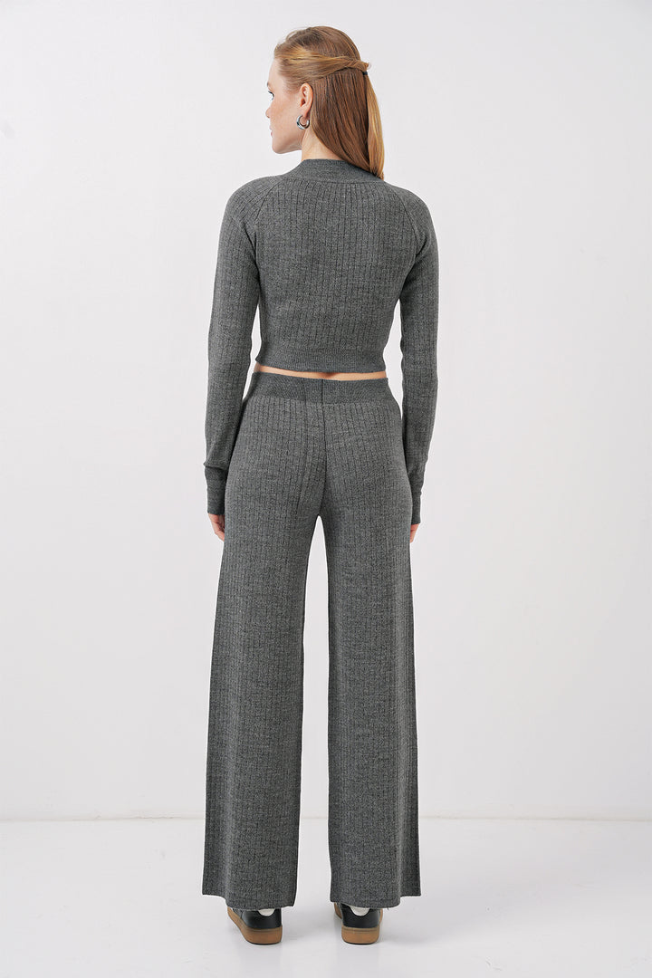 Bigdart 15905 Ensemble tricot crop top et pantalon pour femme - Gris foncé
