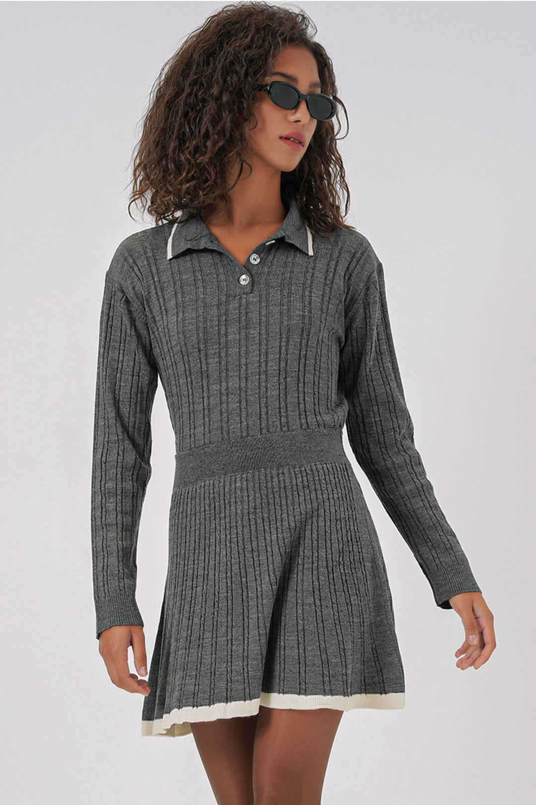 Bigdart 15907 Ensemble Tricot Jupe à Col Polo Femme - Anthracite