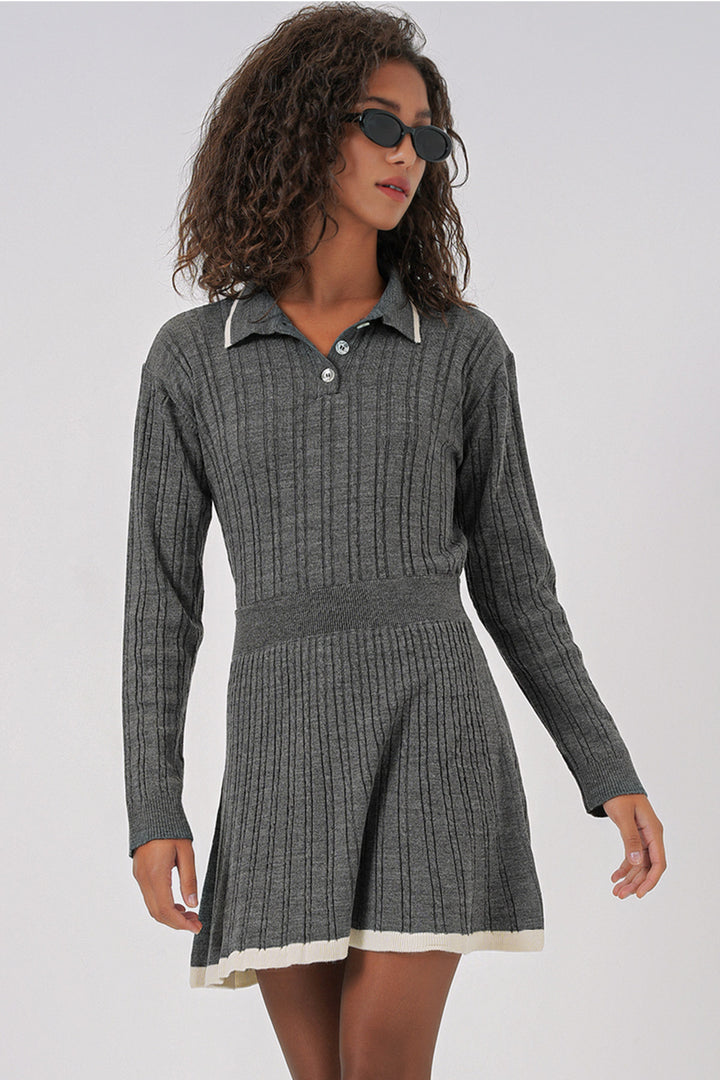 Bigdart 15907 Ensemble Tricot Jupe à Col Polo Femme - Anthracite