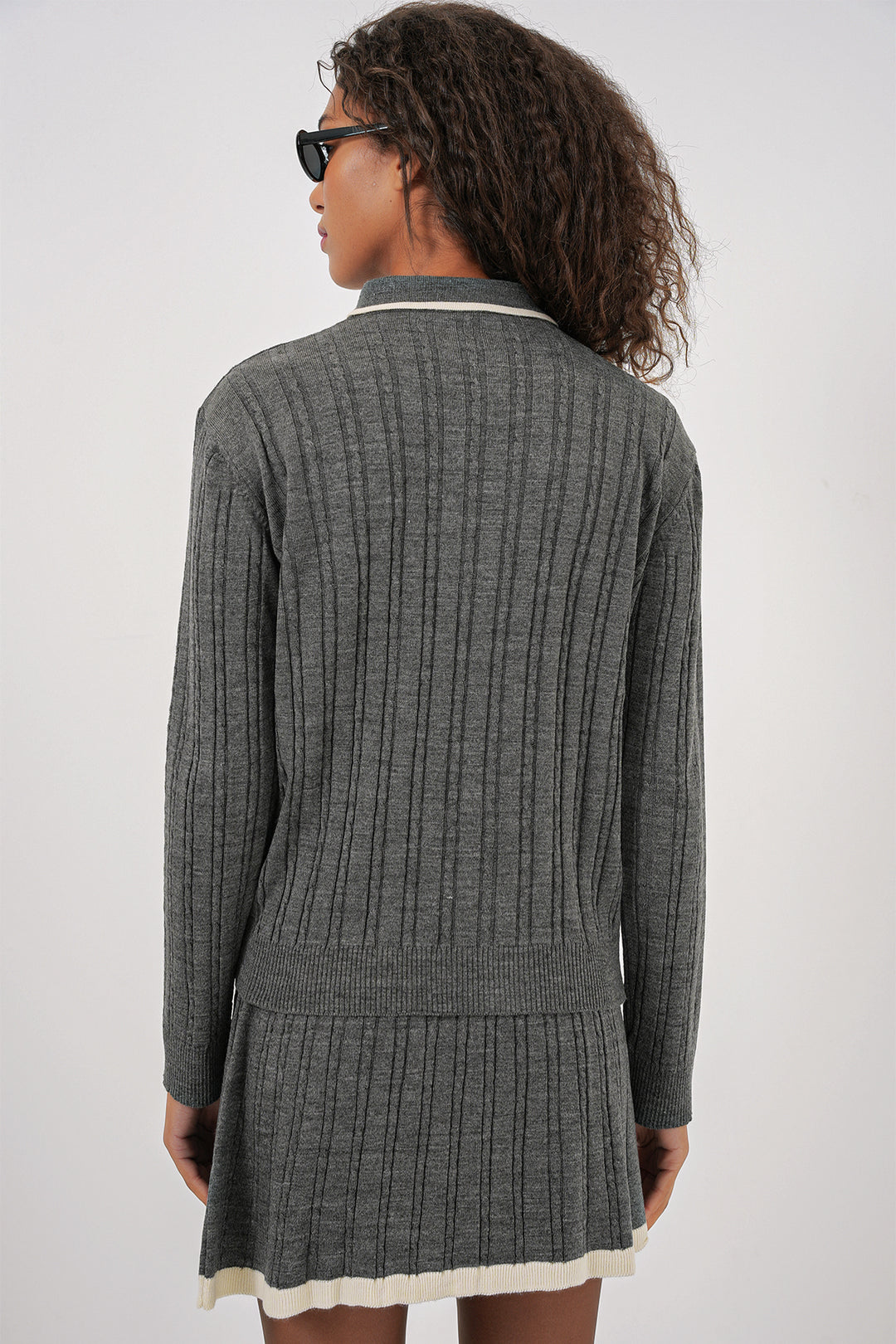 Bigdart 15907 Ensemble Tricot Jupe à Col Polo Femme - Anthracite