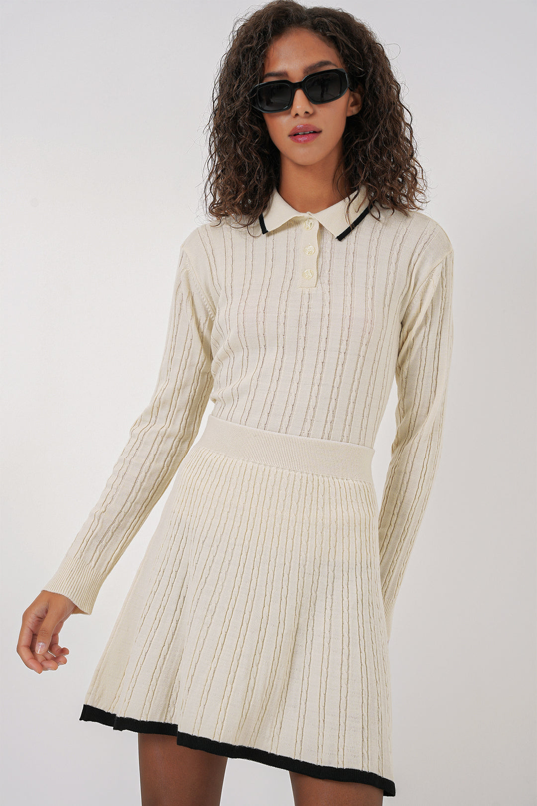 Bigdart 15907 Ensemble Tricot Jupe à Col Polo Femme - Crème