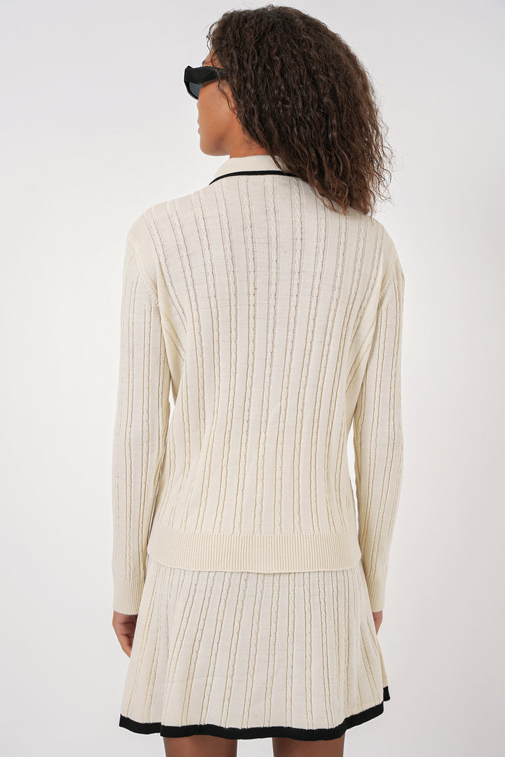 Bigdart 15907 Ensemble Tricot Jupe à Col Polo Femme - Crème