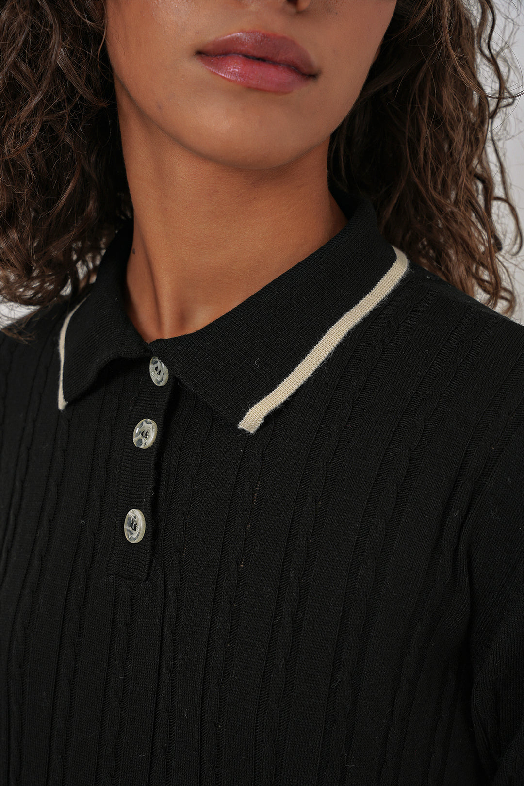 Bigdart 15907 Pull à col polo pour femme et jupe en tricot - Noir
