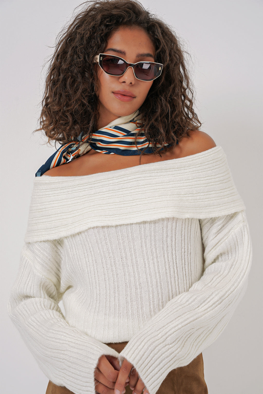 Bigdart 15908 Pull Oversize à Épaules Dégagées Femme - Blanc