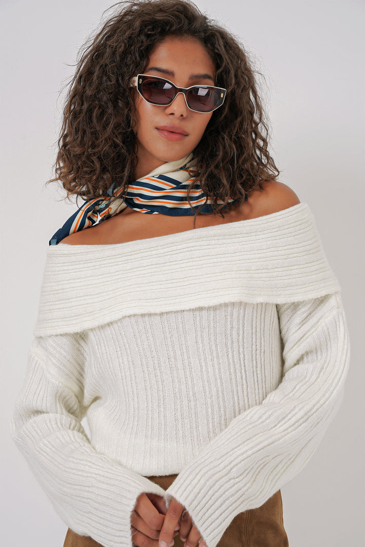 Bigdart 15908 Pull Oversize à Épaules Dégagées Femme - Blanc
