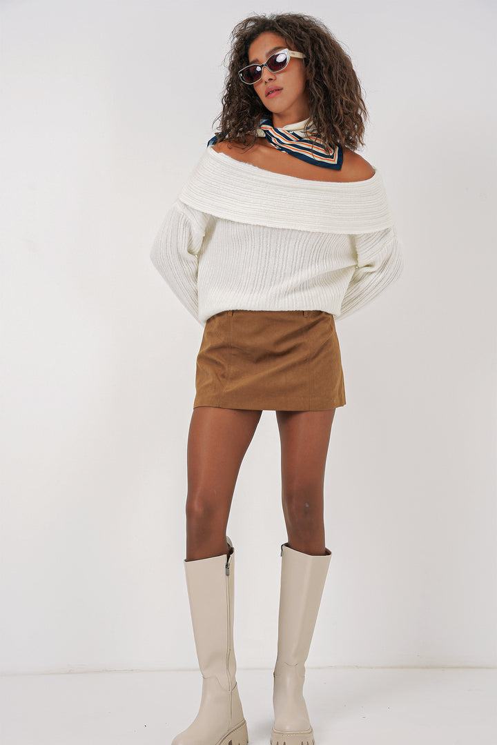 Bigdart 15908 Pull Oversize à Épaules Dégagées Femme - Blanc