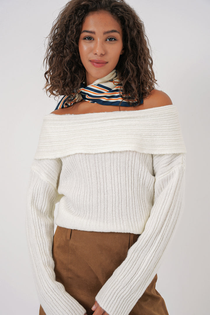 Bigdart 15908 Pull Oversize à Épaules Dégagées Femme - Blanc