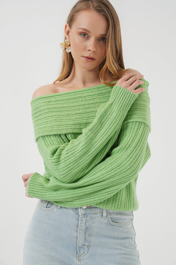 Bigdart 15908 Pull oversize en tricot à épaules dénudées pour femme - Vert clair
