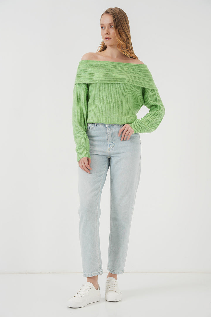 Bigdart 15908 Pull oversize en tricot à épaules dénudées pour femme - Vert clair