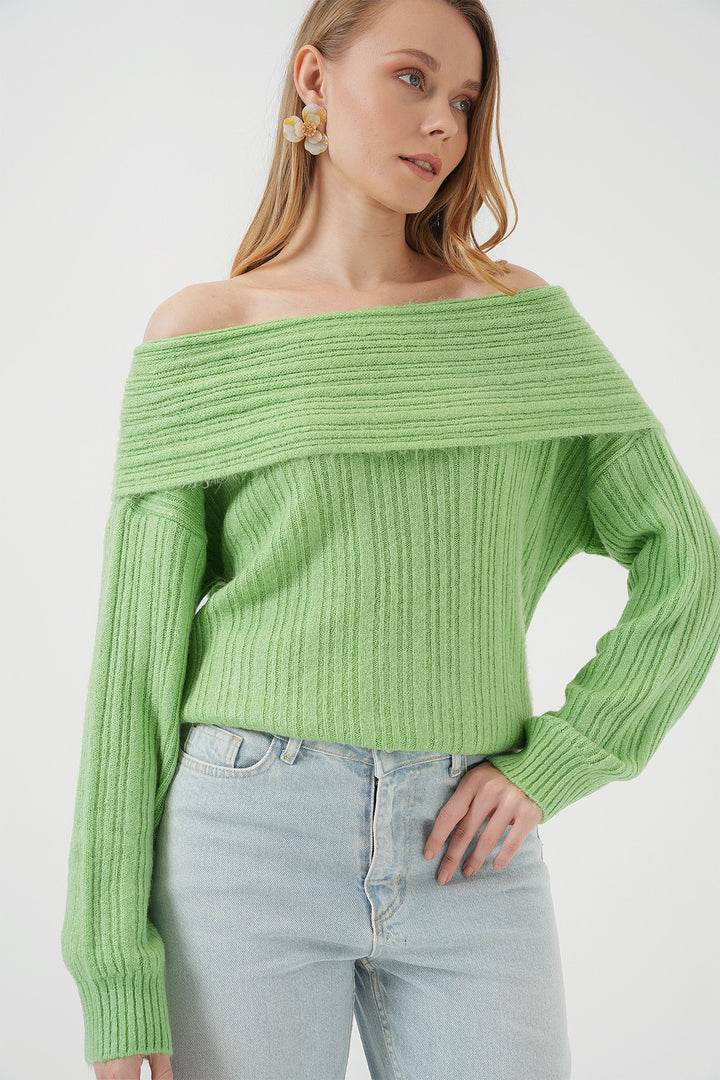 Bigdart 15908 Pull oversize en tricot à épaules dénudées pour femme - Vert clair