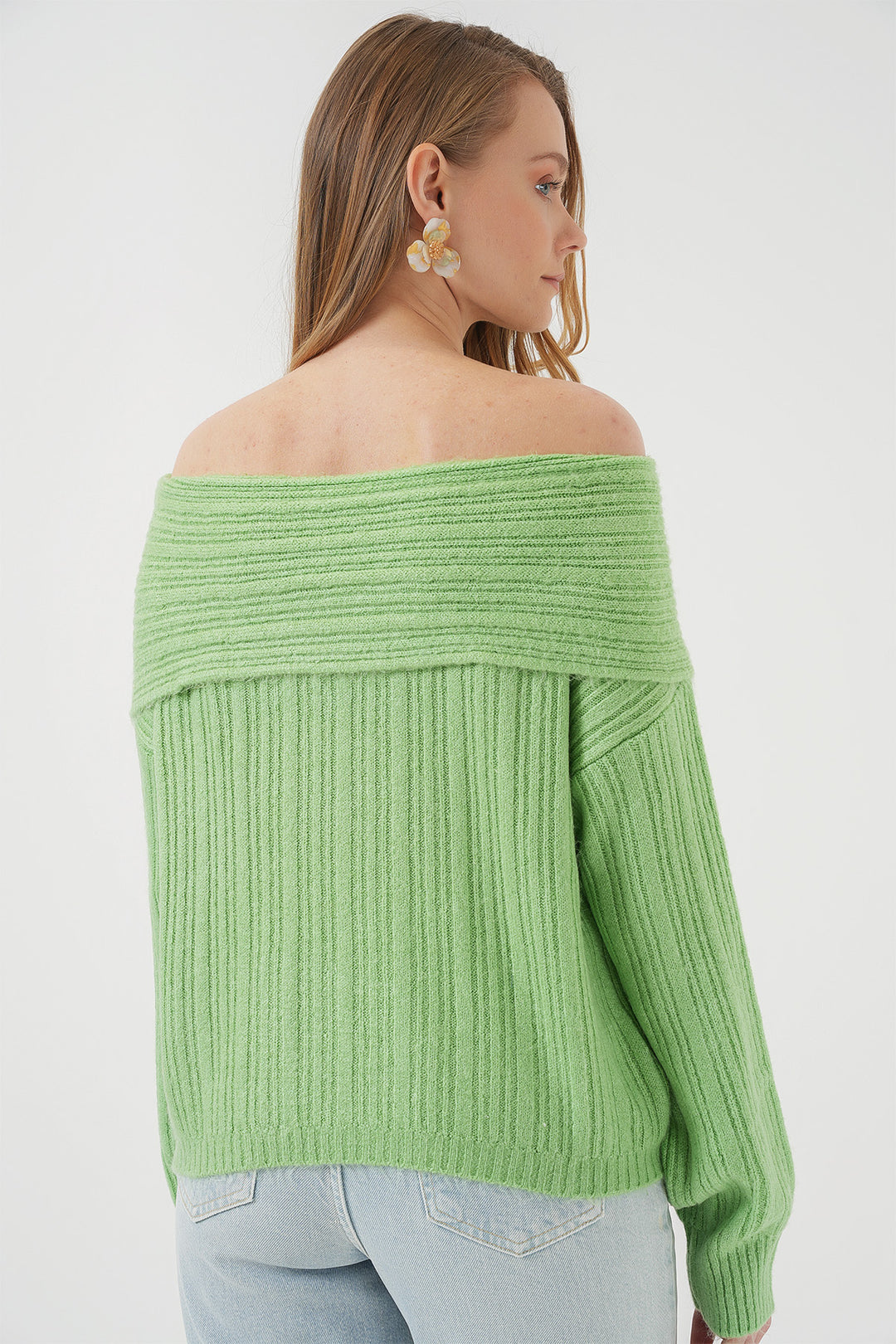 Bigdart 15908 Pull oversize en tricot à épaules dénudées pour femme - Vert clair
