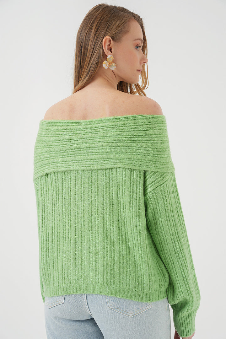 Bigdart 15908 Pull oversize en tricot à épaules dénudées pour femme - Vert clair