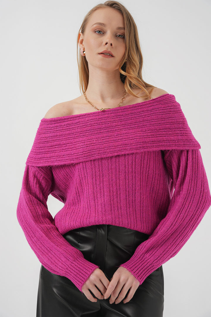 Bigdart 15908 Pull oversize en tricot à épaules dénudées pour femme - Rose foncé