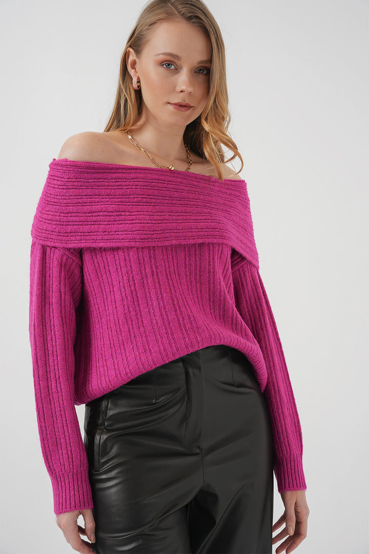 Bigdart 15908 Pull oversize en tricot à épaules dénudées pour femme - Rose foncé