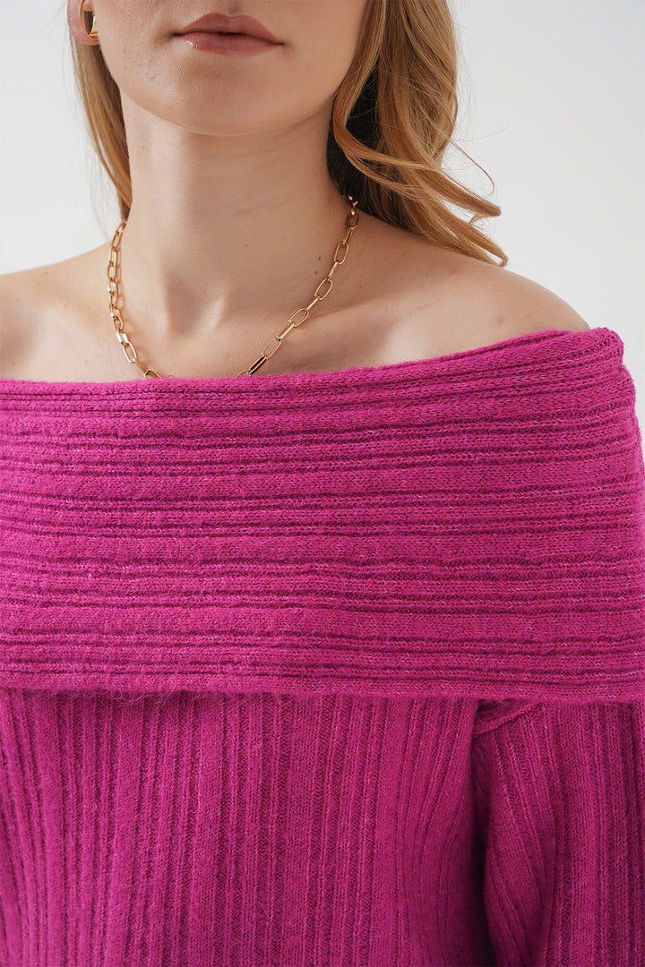 Bigdart 15908 Pull oversize en tricot à épaules dénudées pour femme - Rose foncé