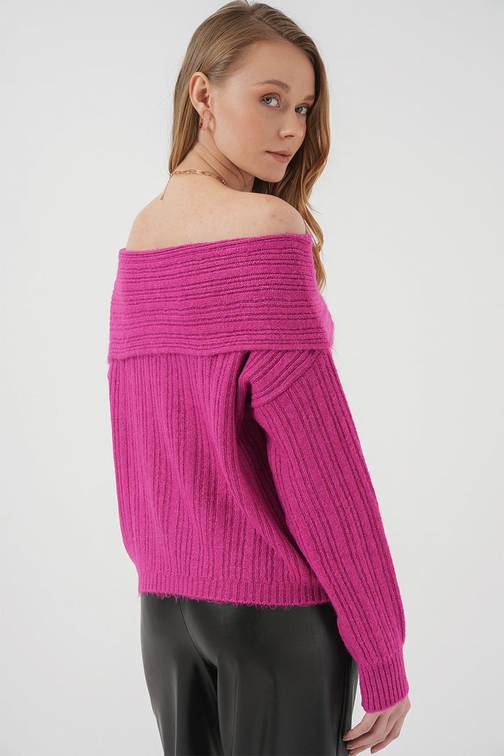 Bigdart 15908 Pull oversize en tricot à épaules dénudées pour femme - Rose foncé