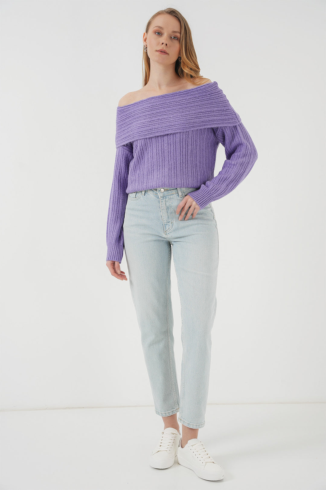 Bigdart 15908 Femme Pull Tricot Oversize Épaules Dégagées - Lilas