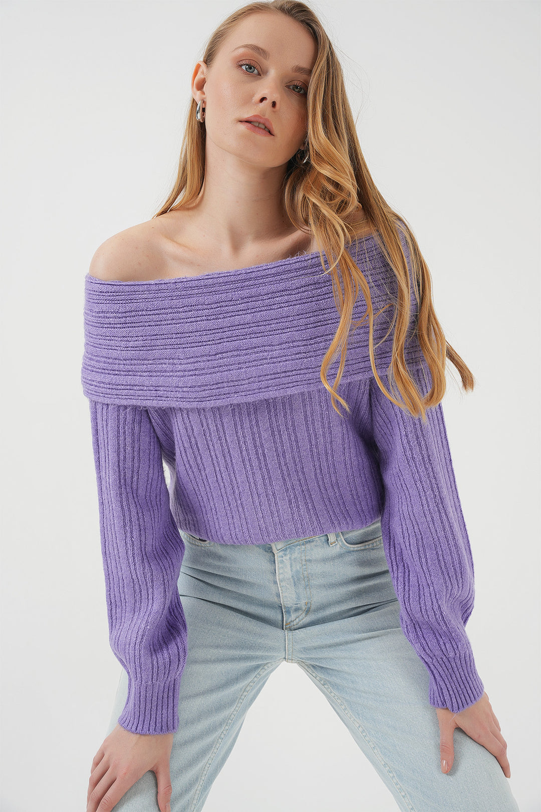 Bigdart 15908 Femme Pull Tricot Oversize Épaules Dégagées - Lilas
