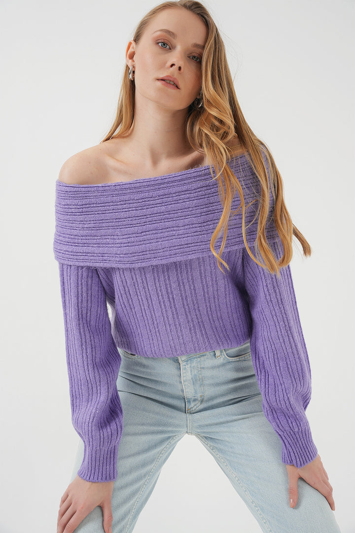 Bigdart 15908 Femme Pull Tricot Oversize Épaules Dégagées - Lilas