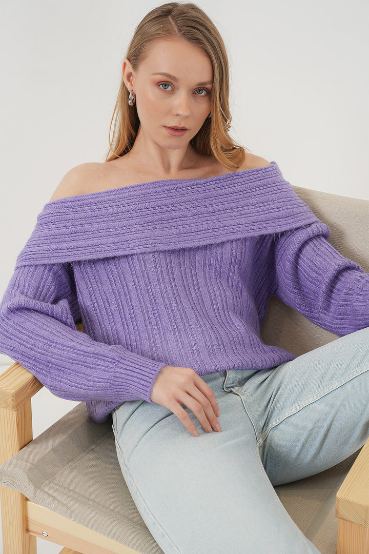 Bigdart 15908 Femme Pull Tricot Oversize Épaules Dégagées - Lilas