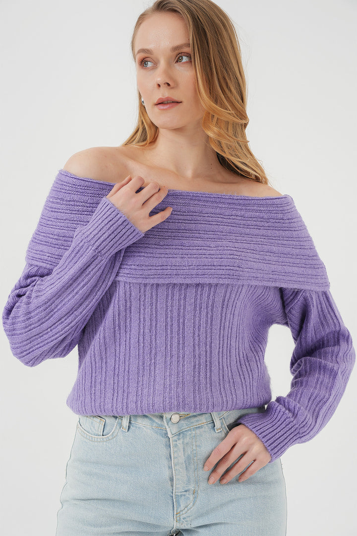 Bigdart 15908 Femme Pull Tricot Oversize Épaules Dégagées - Lilas