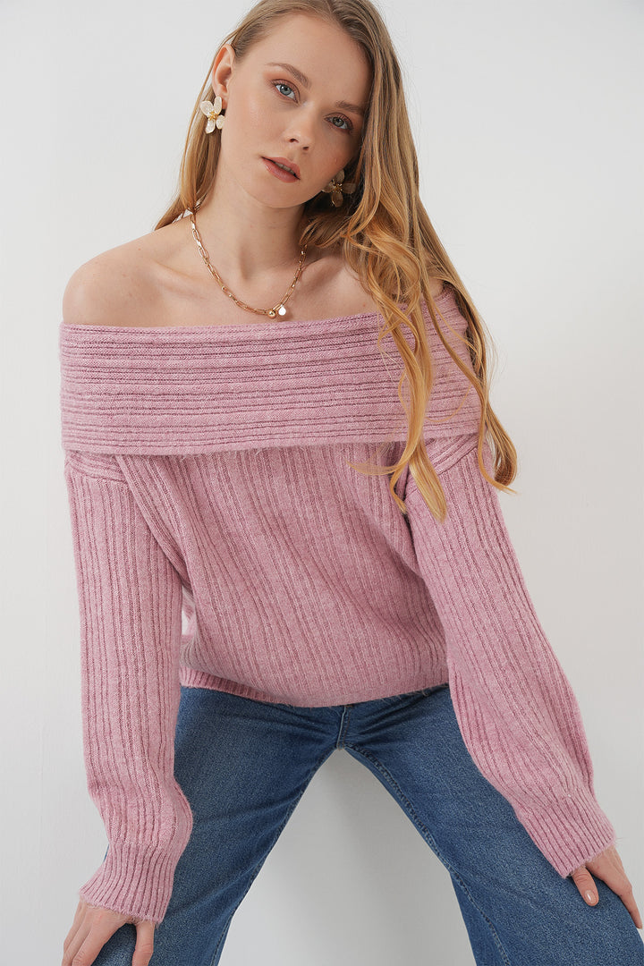 Bigdart 15908 Pull en tricot oversize à épaules dénudées pour femmes - Poudre