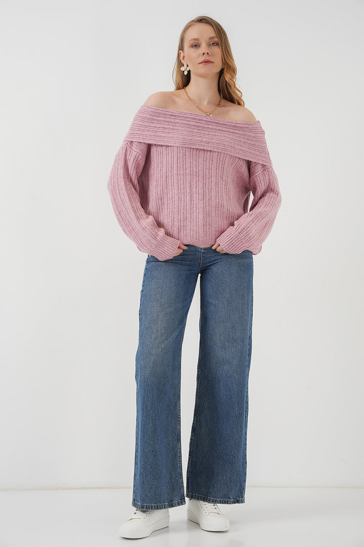 Bigdart 15908 Pull en tricot oversize à épaules dénudées pour femmes - Poudre
