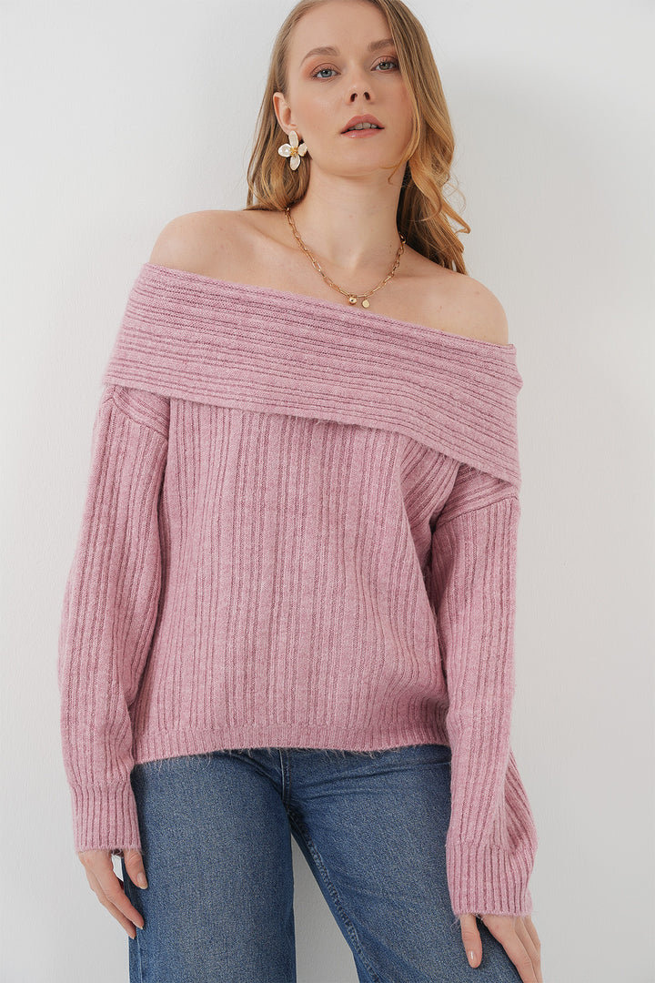 Bigdart 15908 Pull en tricot oversize à épaules dénudées pour femmes - Poudre