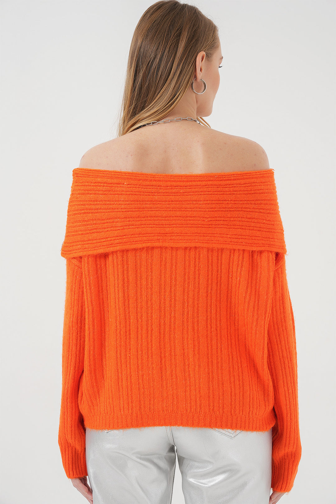 Bigdart 15908 Femme Pull Tricot Oversize Épaules Dégagées - Orange