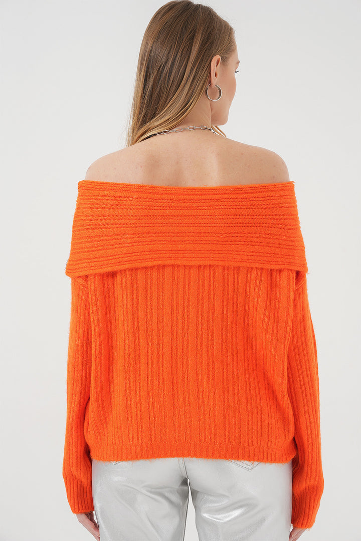 Bigdart 15908 Femme Pull Tricot Oversize Épaules Dégagées - Orange