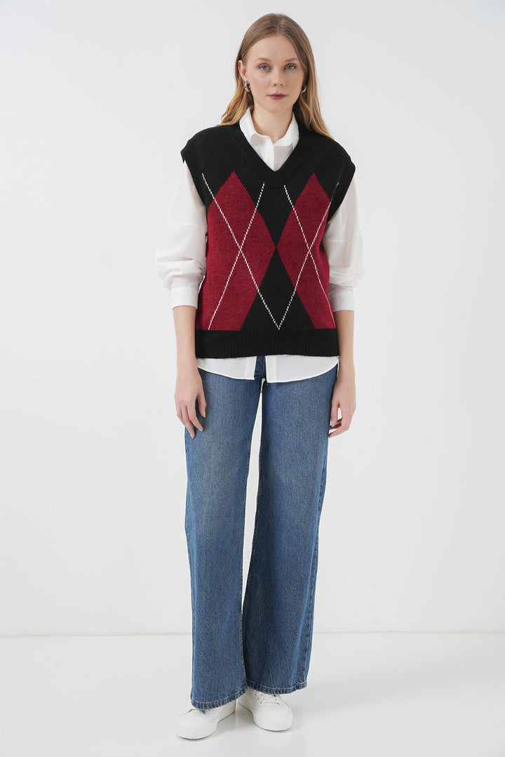 Bigdart 15914 Gilet en tricot à col en V - Noir profond
