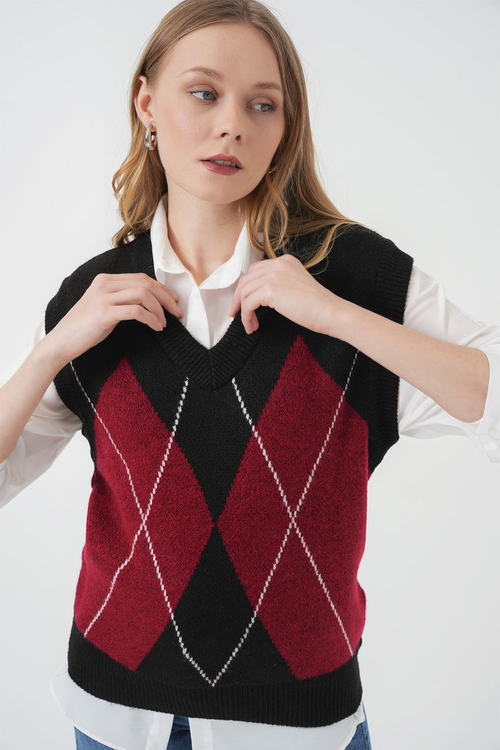 Bigdart 15914 Gilet en tricot à col en V - Noir profond