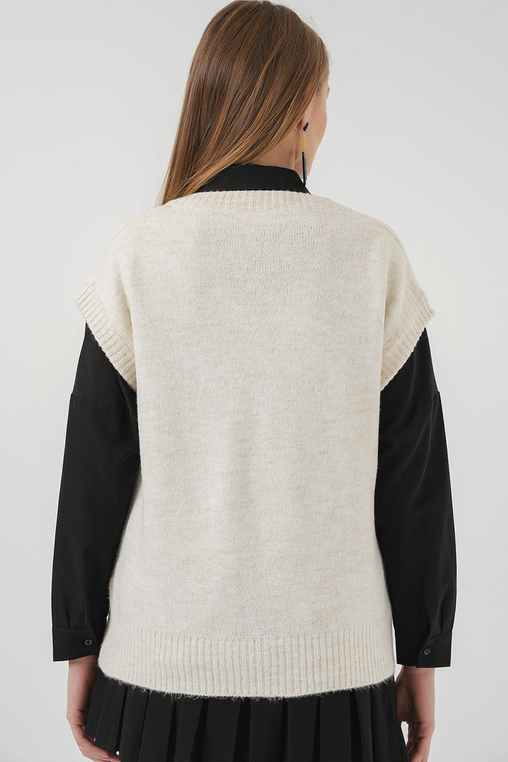 Bigdart 15914 Gilet en tricot à col en V - Écru