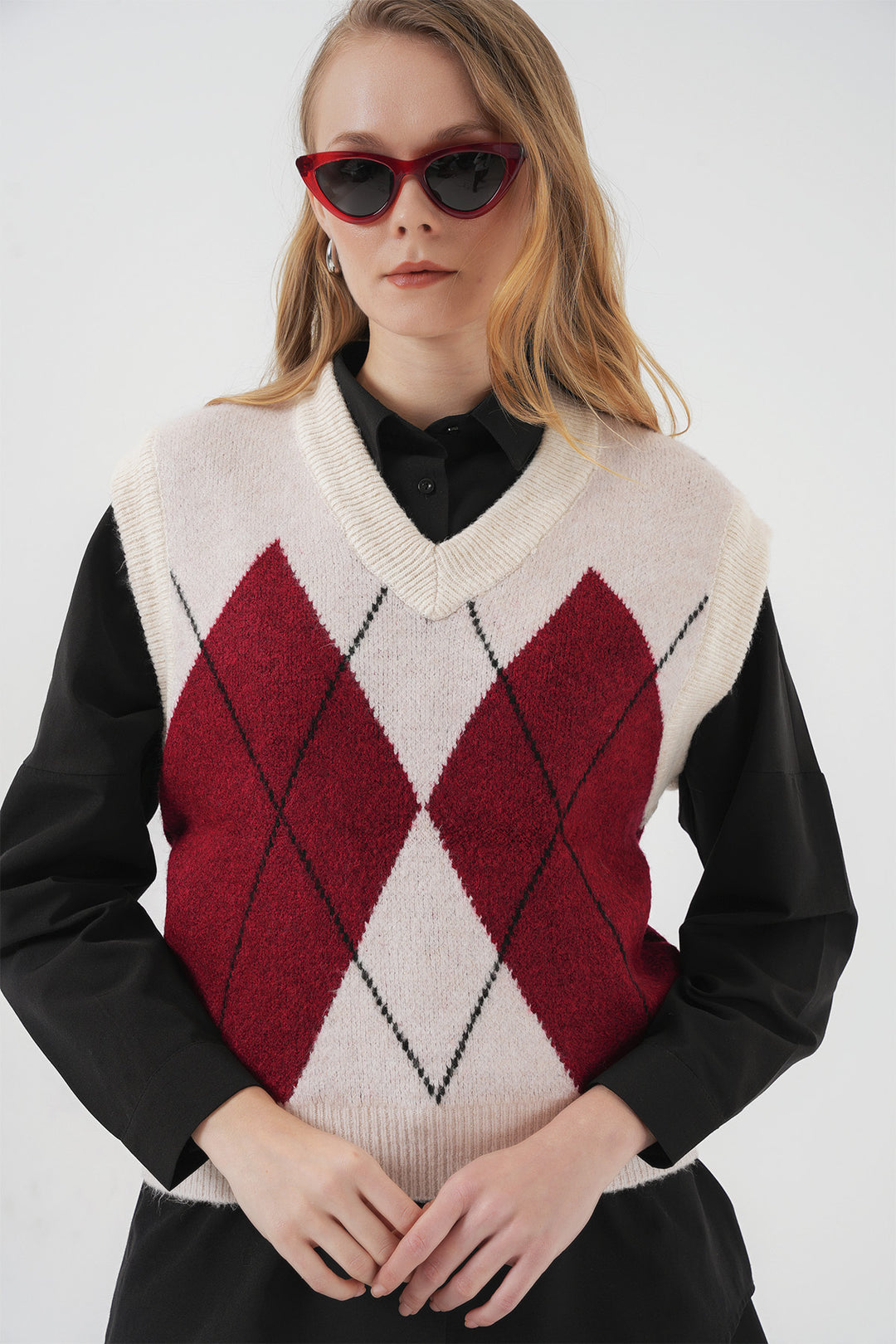 Bigdart 15914 Gilet en tricot à col en V - Rouge