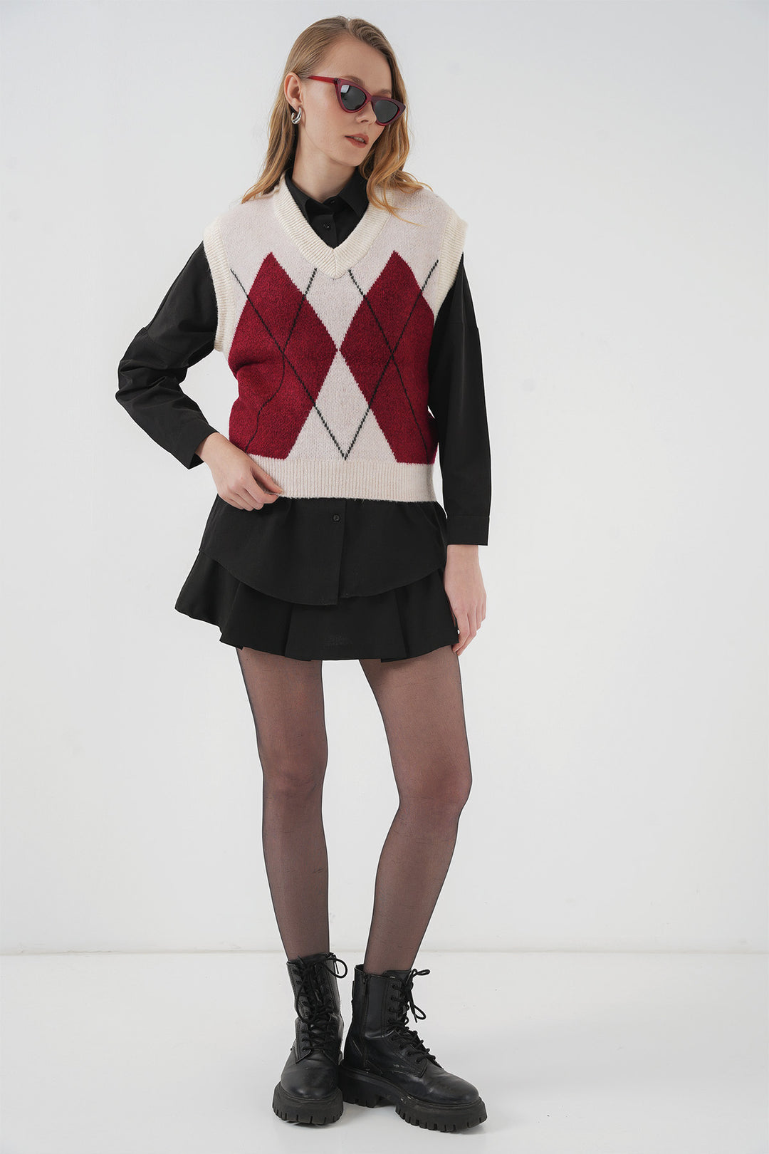 Bigdart 15914 Gilet en tricot à col en V - Rouge