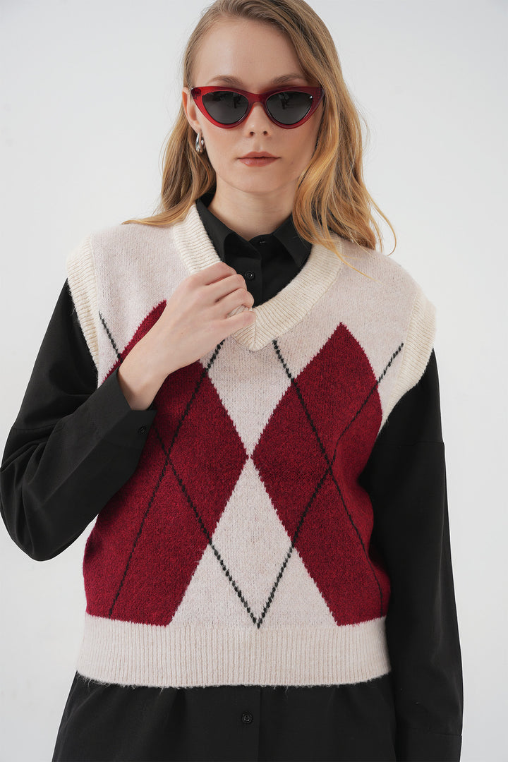 Bigdart 15914 Gilet en tricot à col en V - Rouge