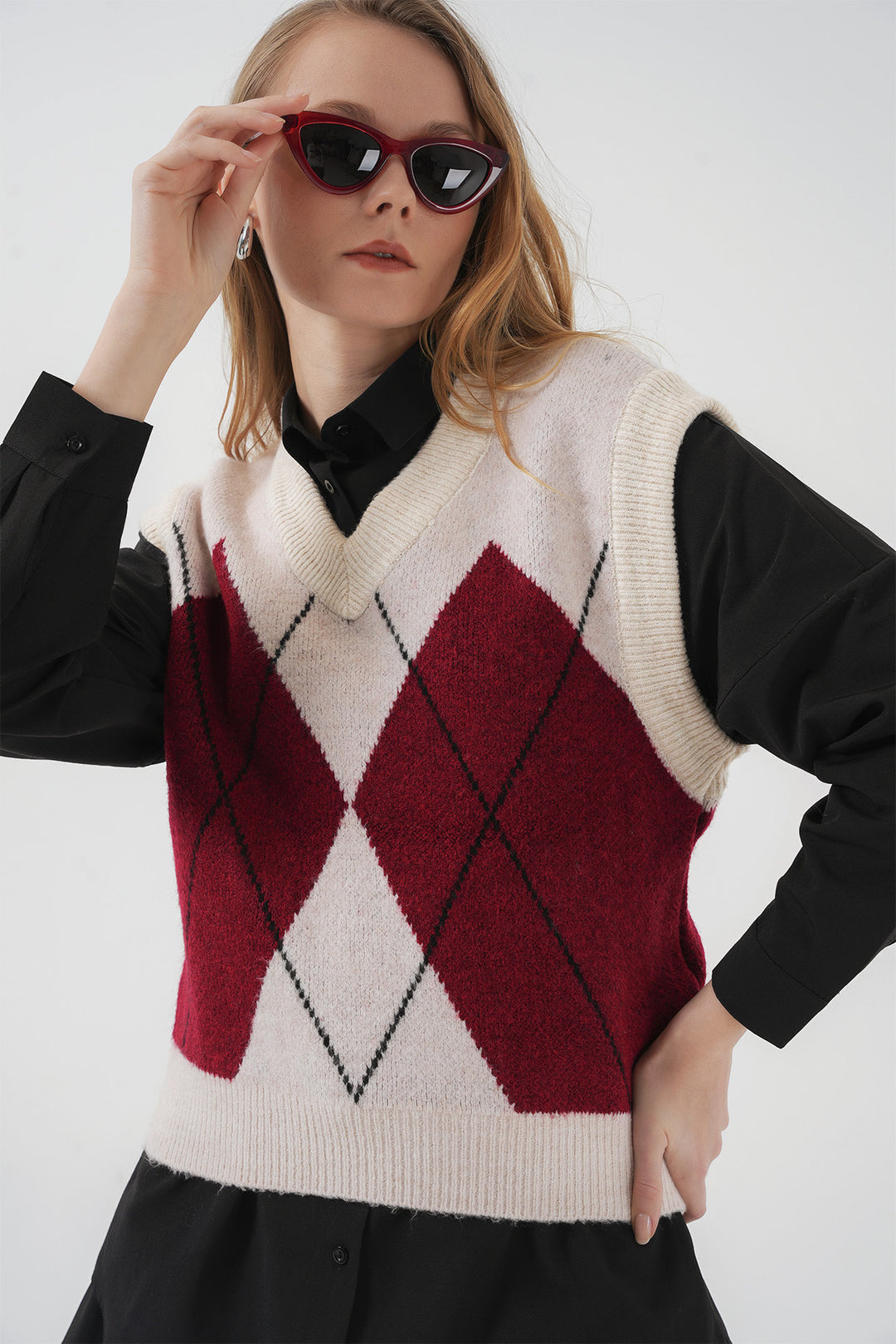 Bigdart 15914 Gilet en tricot à col en V - Rouge