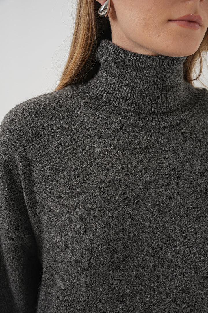 Bigdart 15917 Pull oversize en tricot à col roulé pour femme - Anthracite