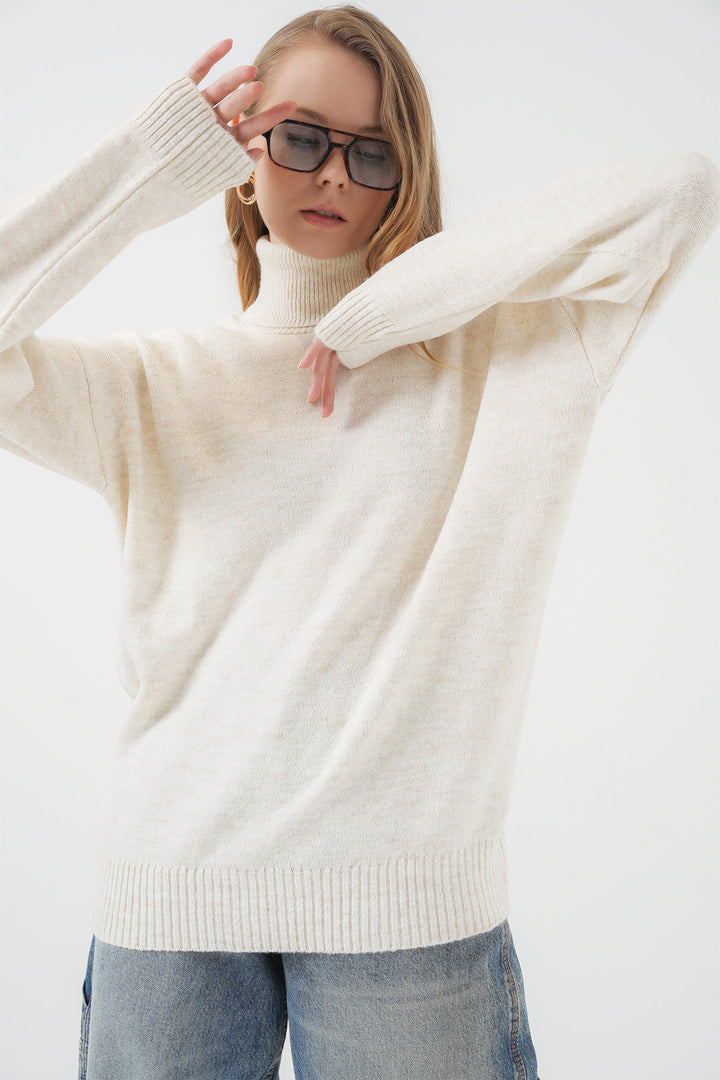 Bigdart 15917 Pull oversize en tricot à col roulé pour femme - Écru