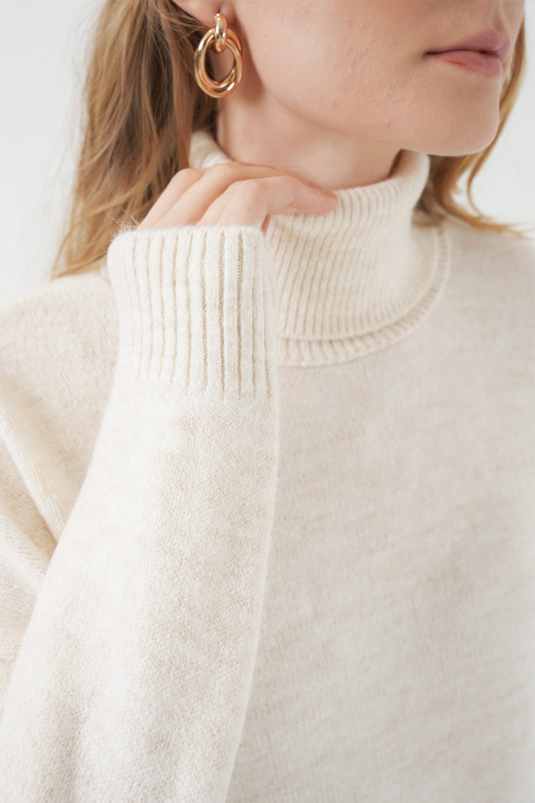 Bigdart 15917 Pull oversize en tricot à col roulé pour femme - Écru