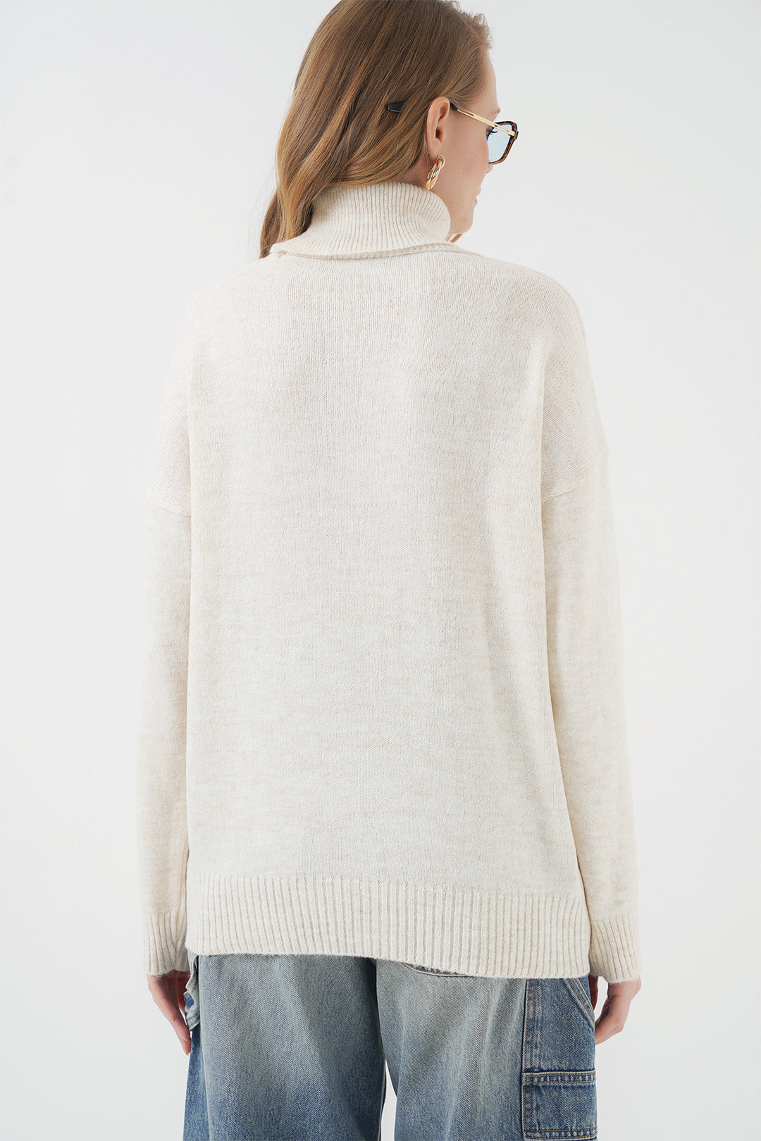 Bigdart 15917 Pull oversize en tricot à col roulé pour femme - Écru