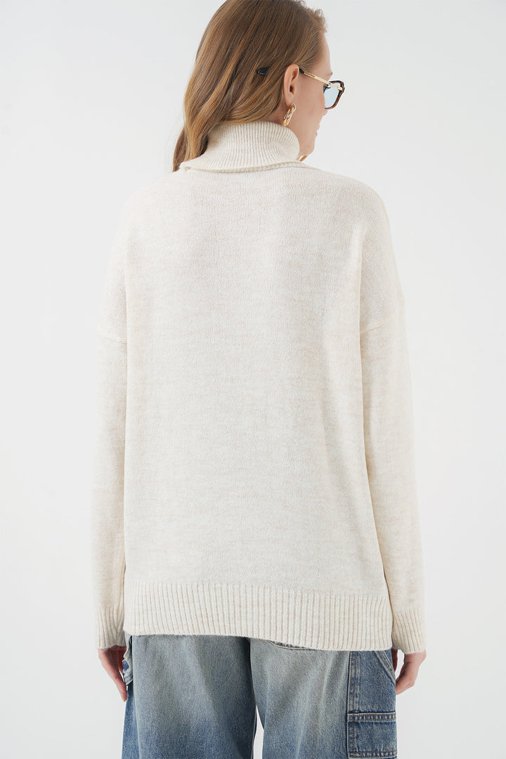 Bigdart 15917 Pull oversize en tricot à col roulé pour femme - Écru
