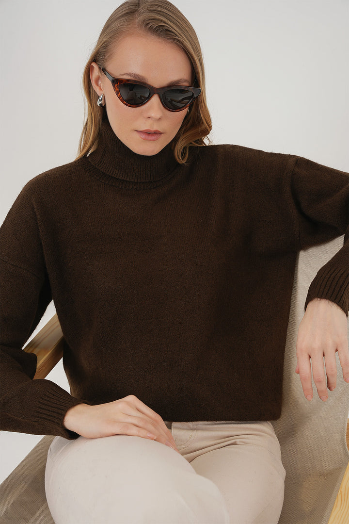 Bigdart 15917 Pull oversize en tricot à col roulé pour femme - Marron