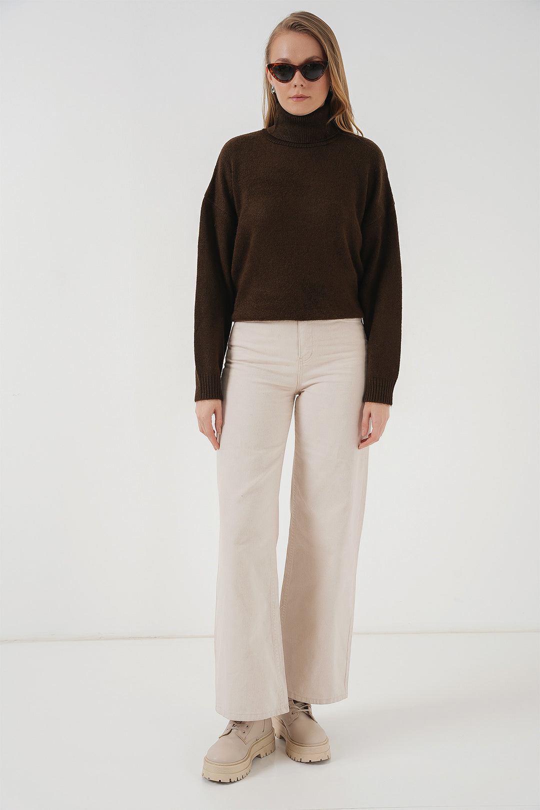 Bigdart 15917 Pull oversize en tricot à col roulé pour femme - Marron