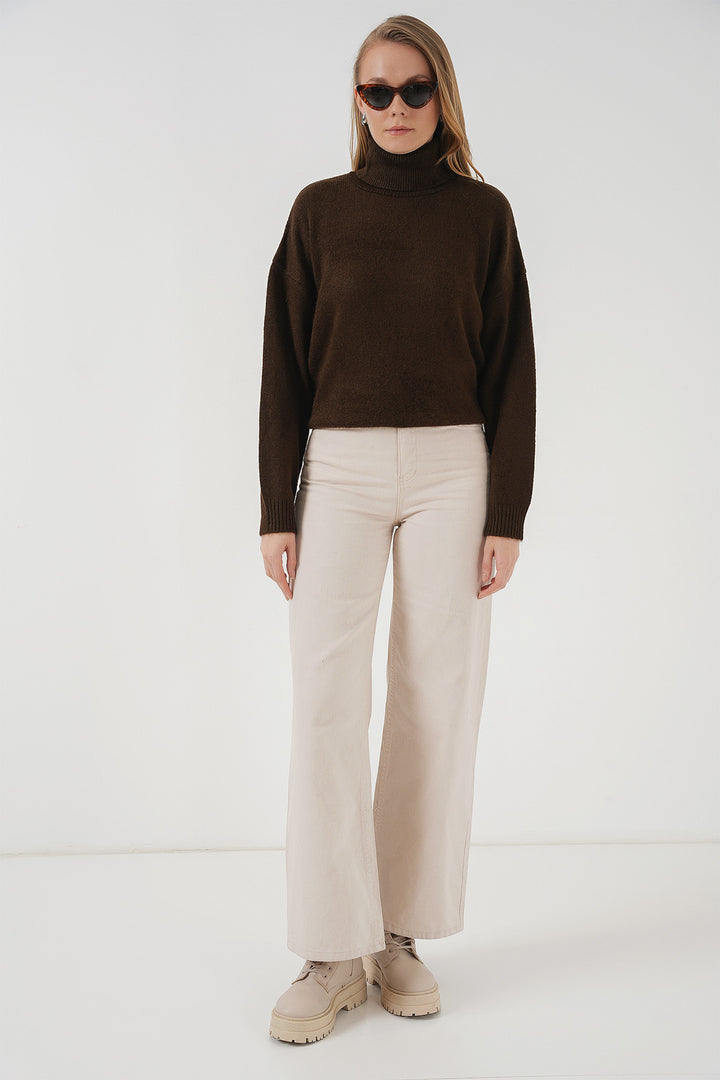 Bigdart 15917 Pull oversize en tricot à col roulé pour femme - Marron