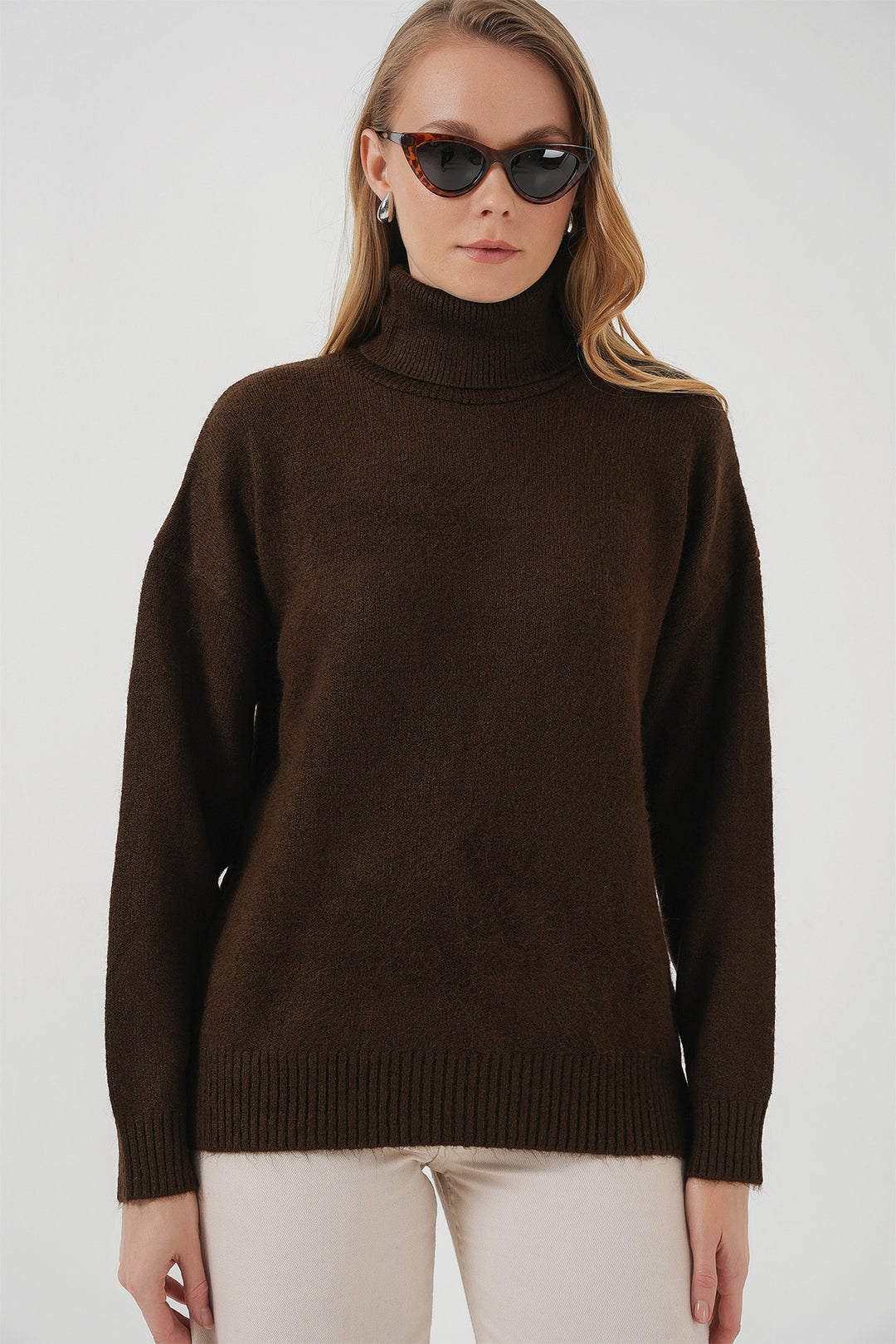 Bigdart 15917 Pull oversize en tricot à col roulé pour femme - Marron