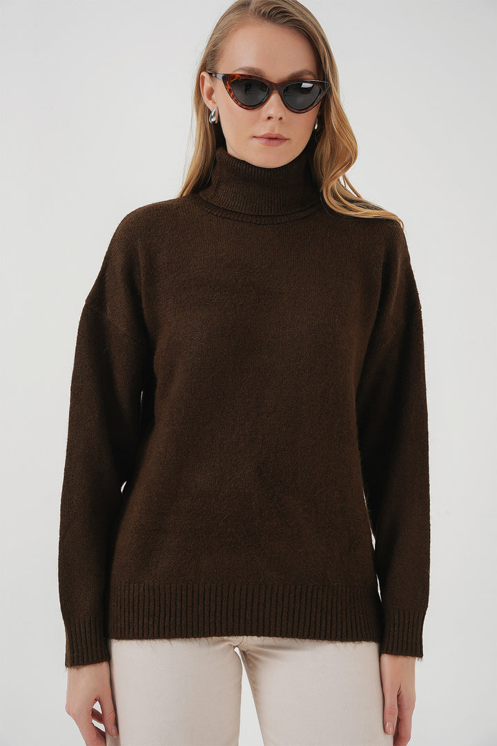 Bigdart 15917 Pull oversize en tricot à col roulé pour femme - Marron