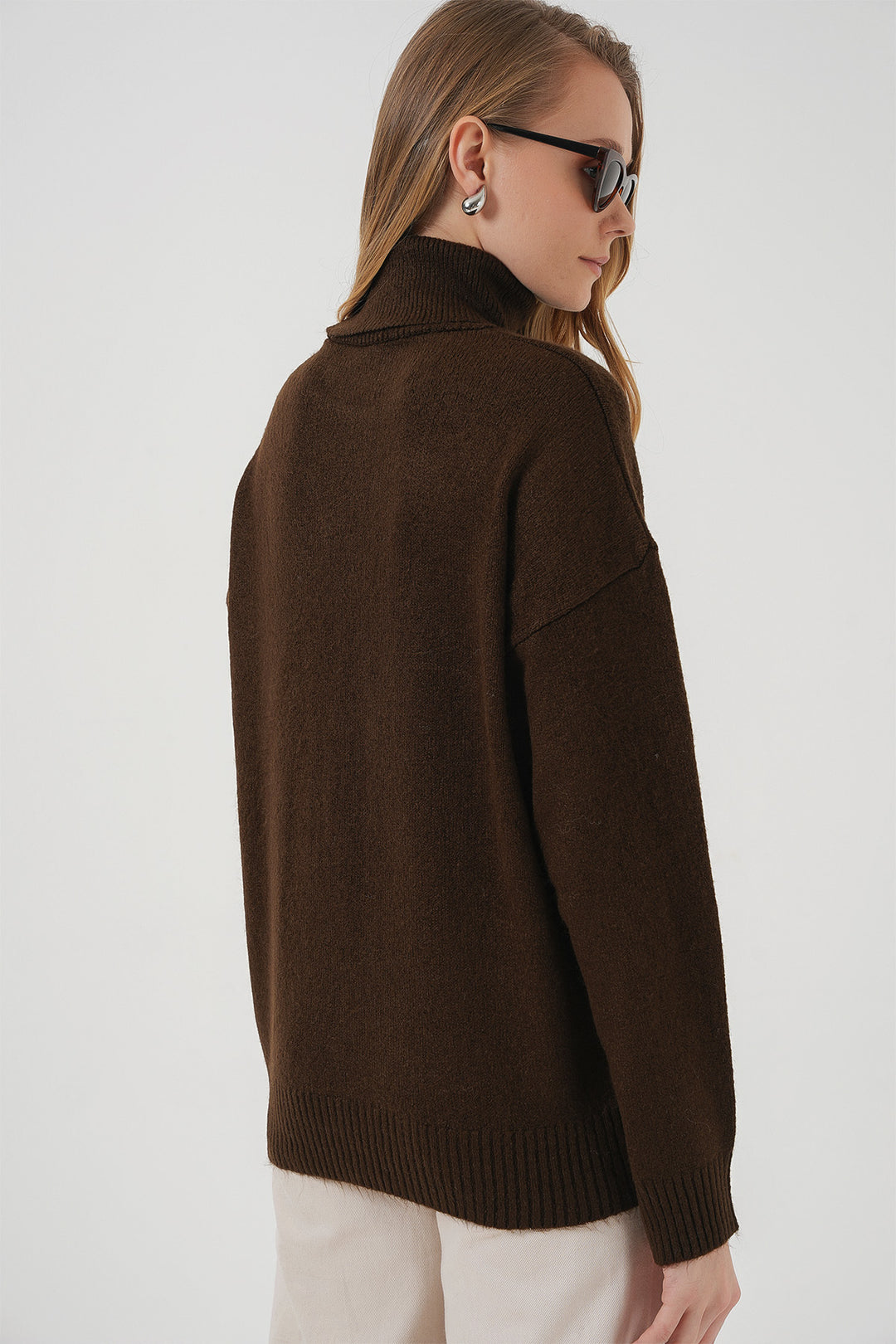 Bigdart 15917 Pull oversize en tricot à col roulé pour femme - Marron