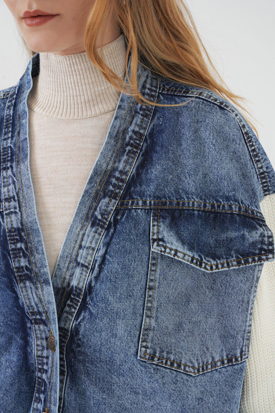Bigdart 15919 Veste en tricot longue en jean - Blanc